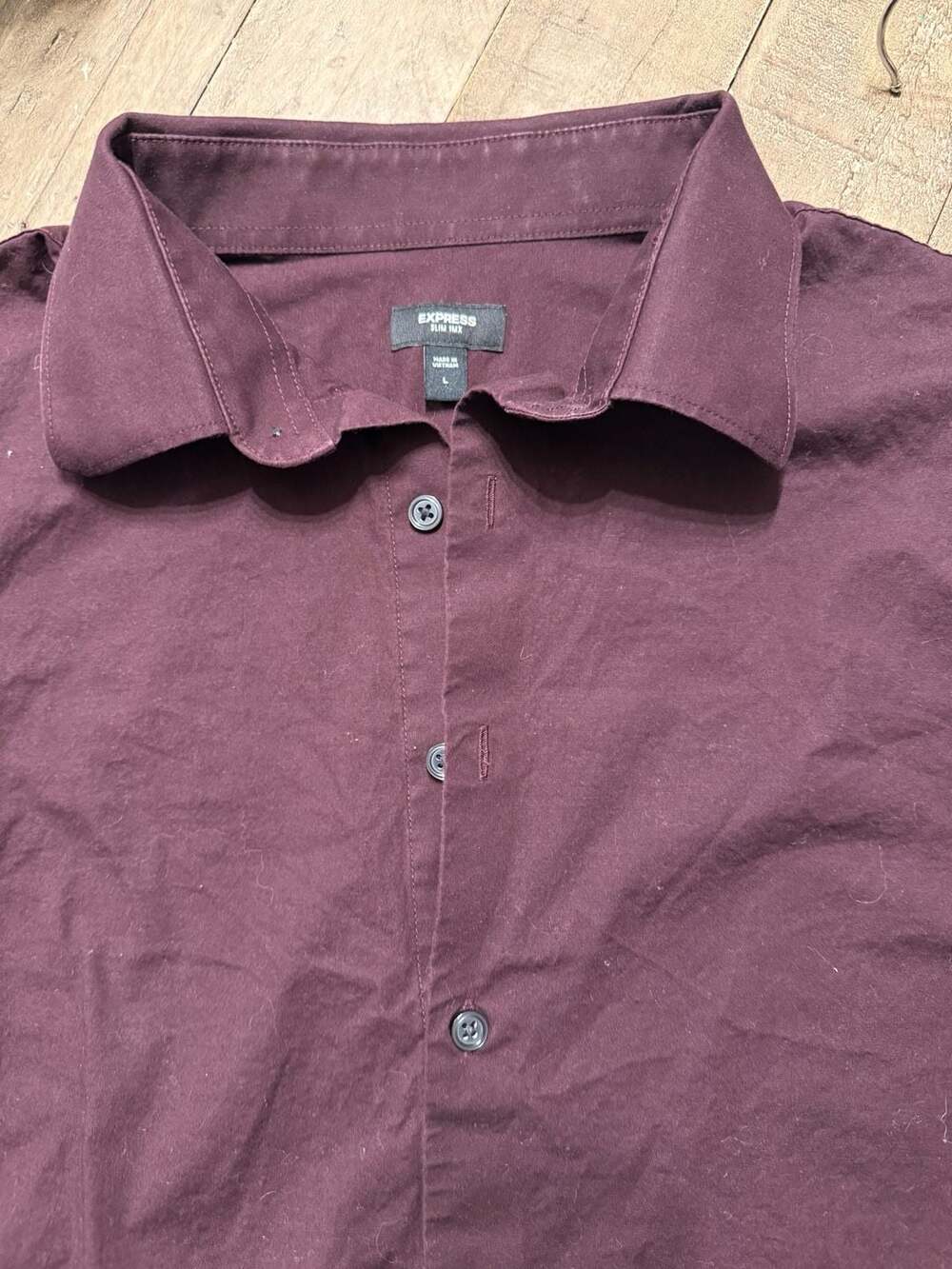 Express Slim 1MX Long Sleeve Button-Down Dress Shirt, Burgundy, Size Large